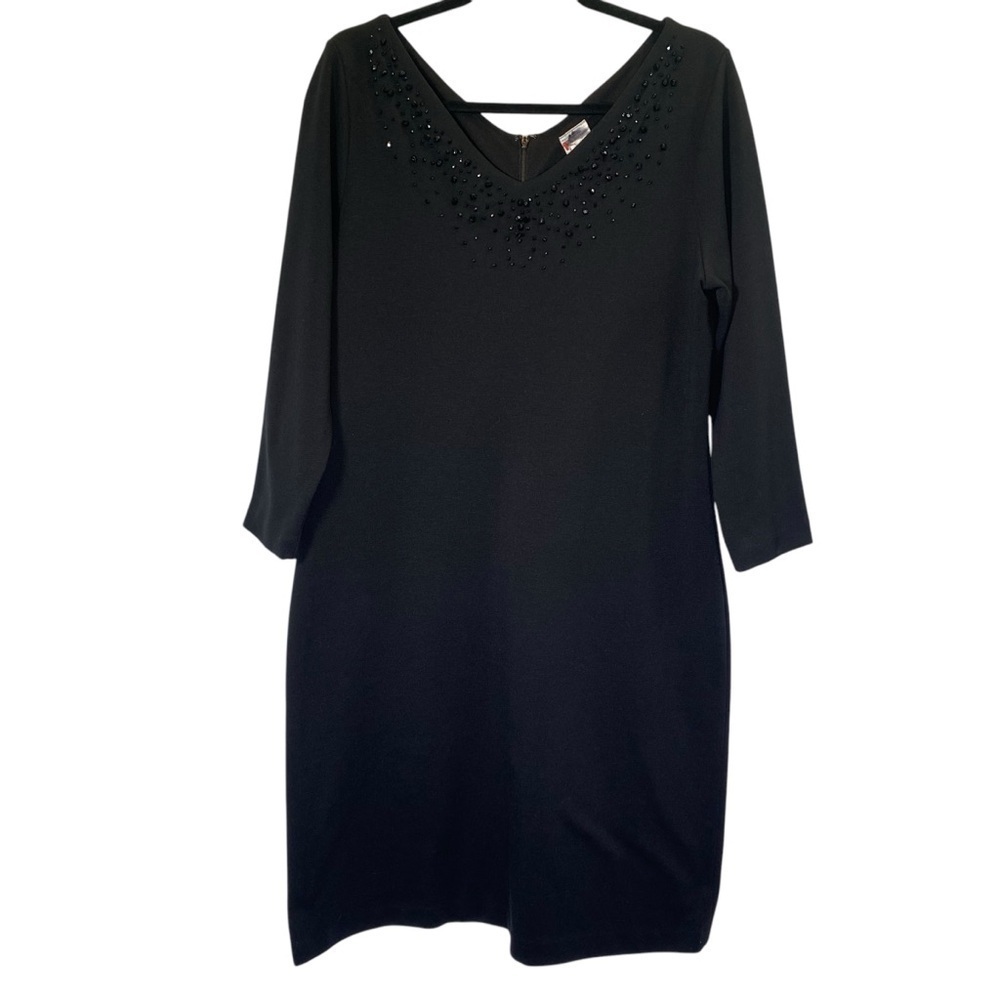 Isaac Mizrahi Black Midi Dress with Embellished Neckline